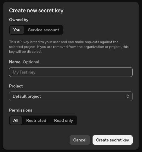 Create Secret Key Form