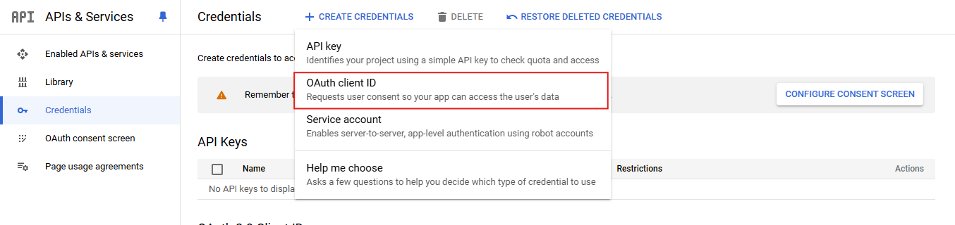 Google Sign-in OAuth credentials