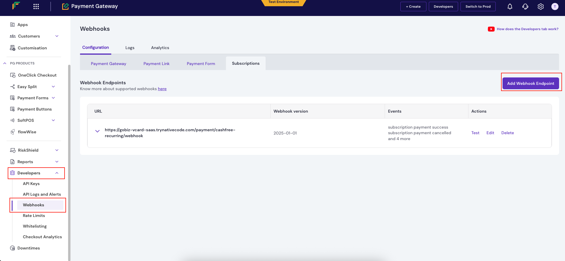 Cashfree configuration