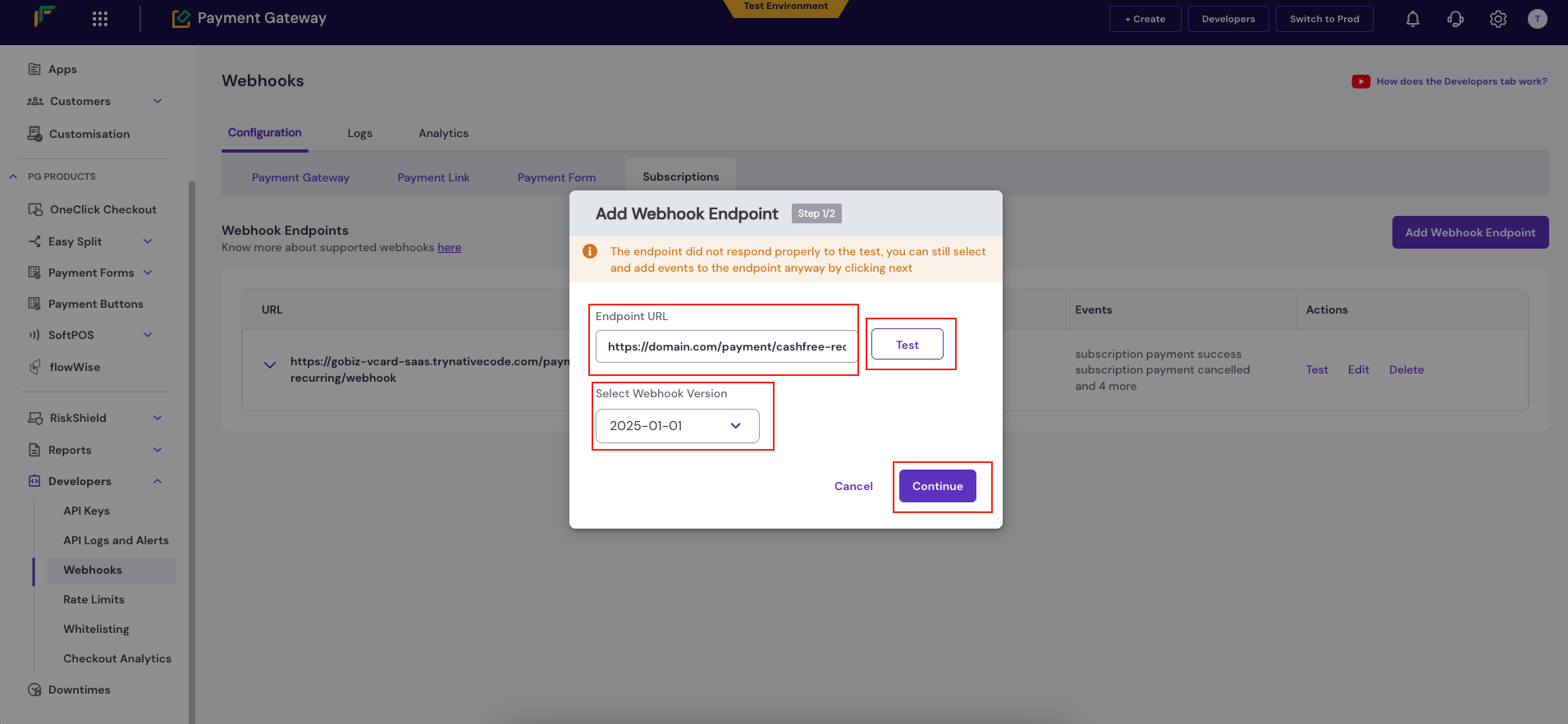 Cashfree configuration