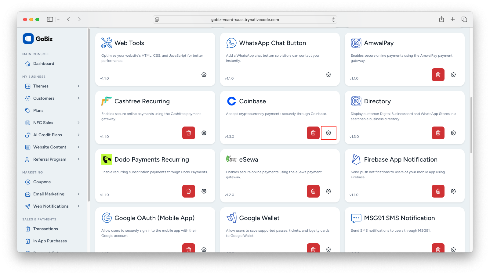 coinbase plugin settings