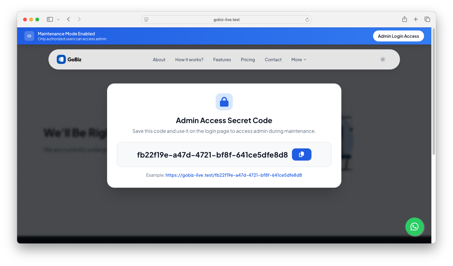 Admin Access Secret Code