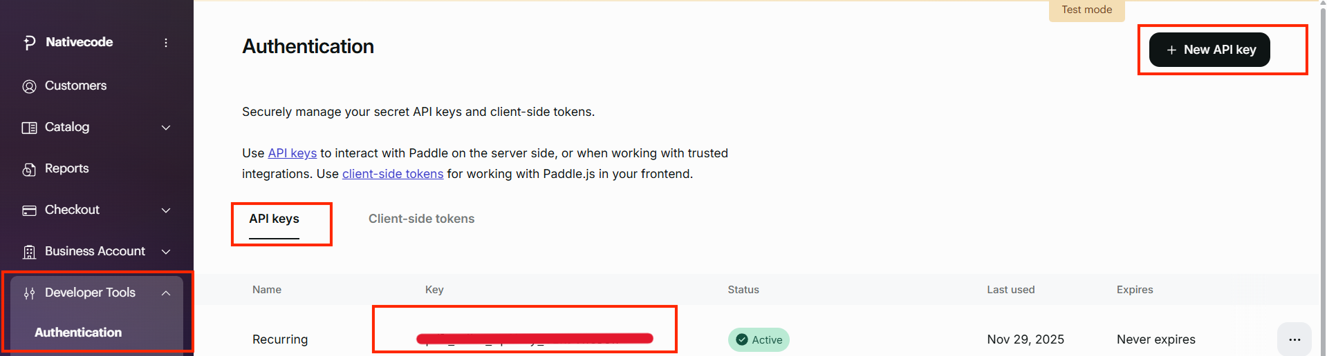 Paddle API Keys