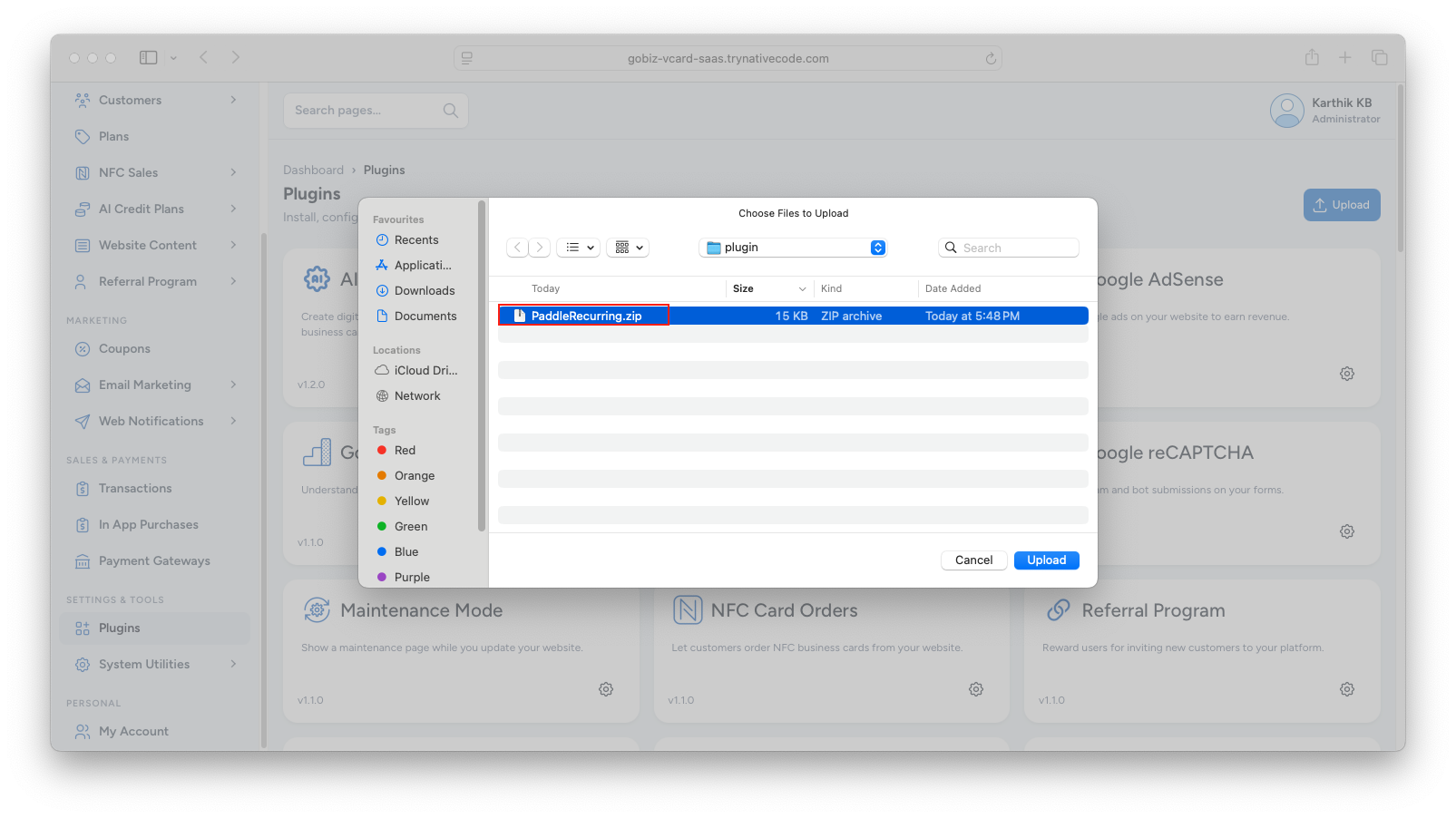 gobiz Paddle Recurring plugin installation