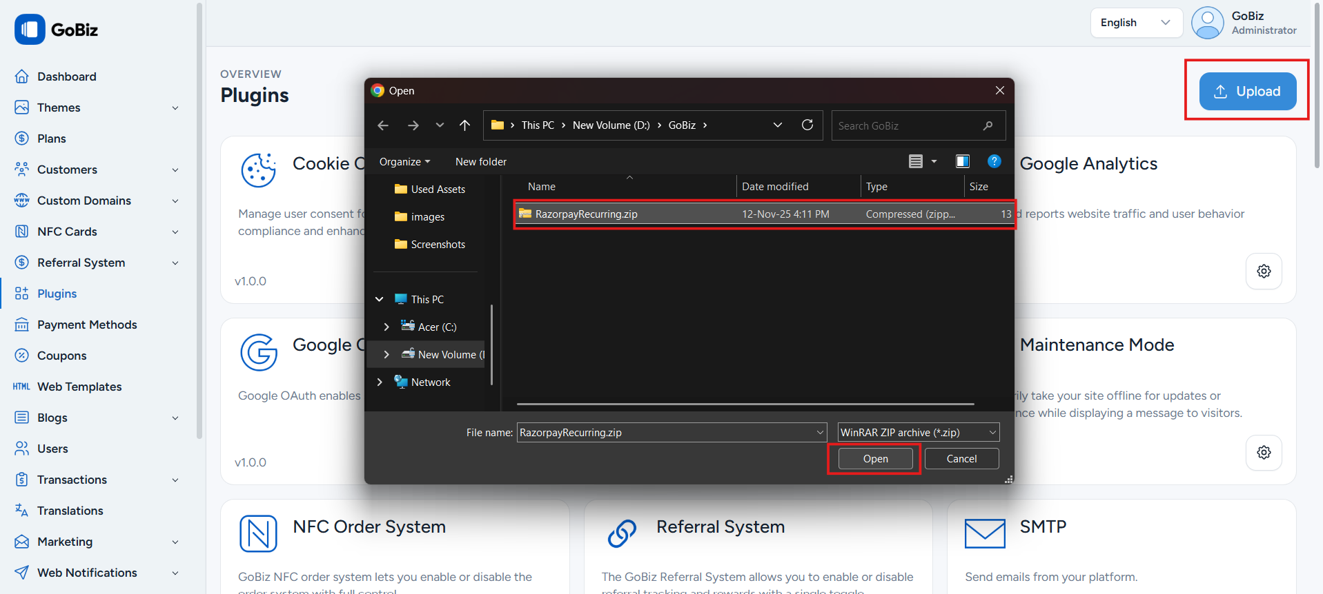 RazorpayRecurringUpload