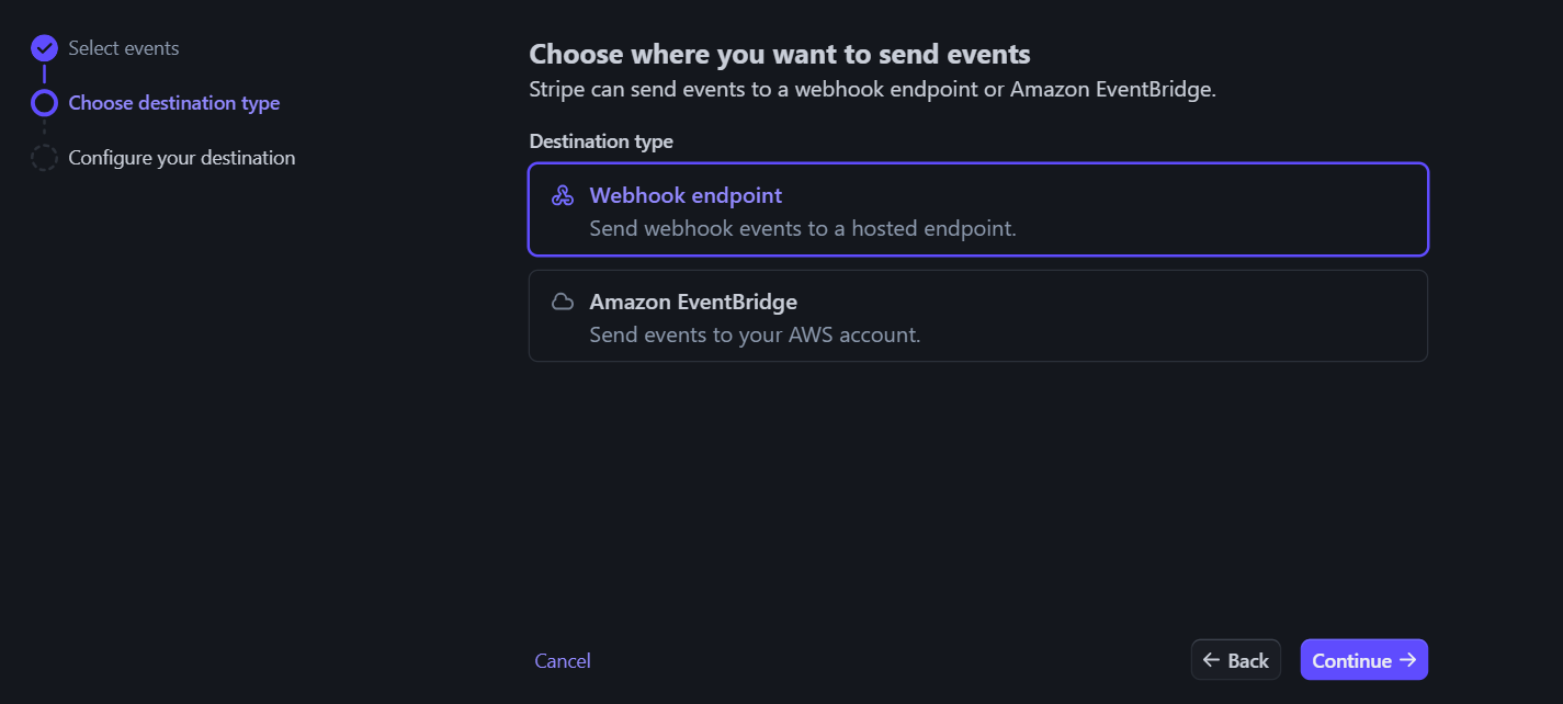 stripe Webhook Destination