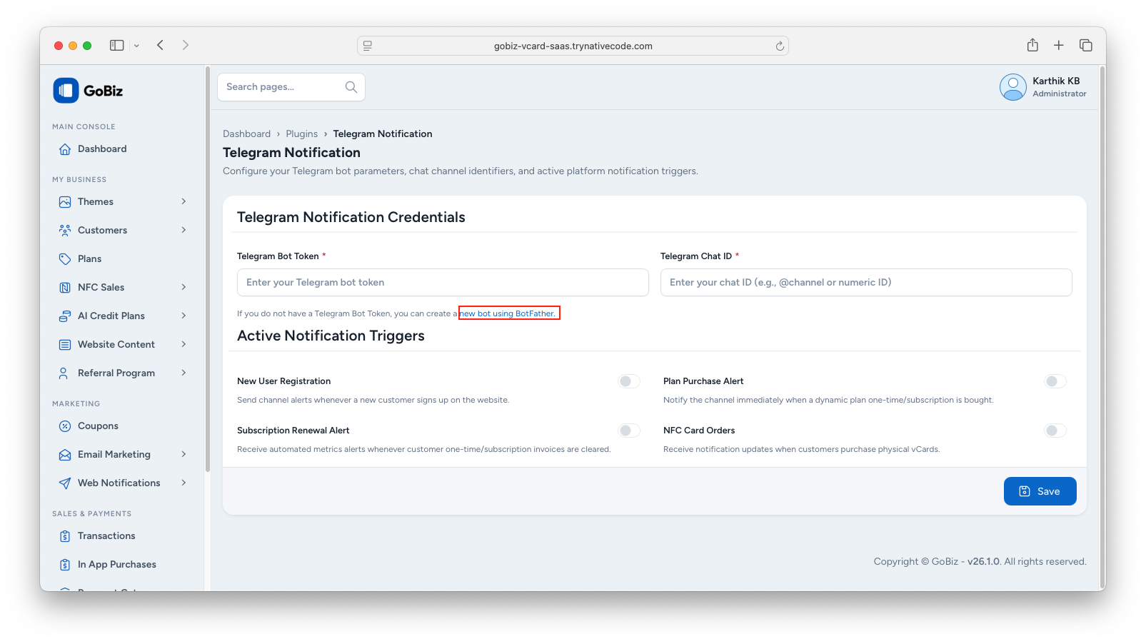 TelegramNotificationConfiguration