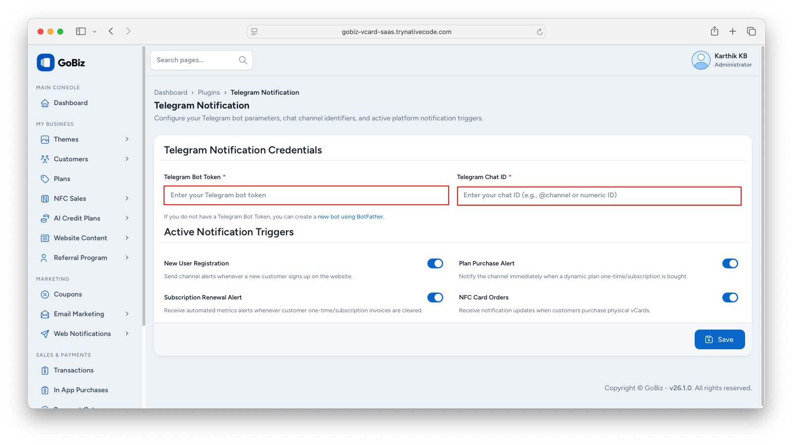 TelegramNotificationConfiguration