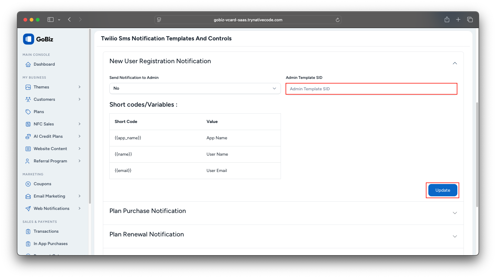 Twilio Notification Template
